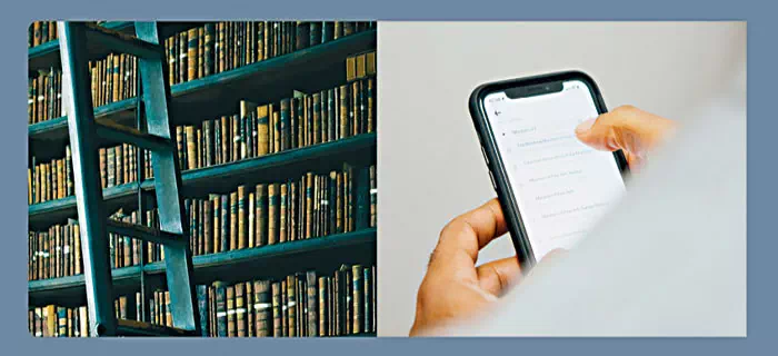 Bibliothek und Mobiltelefon
